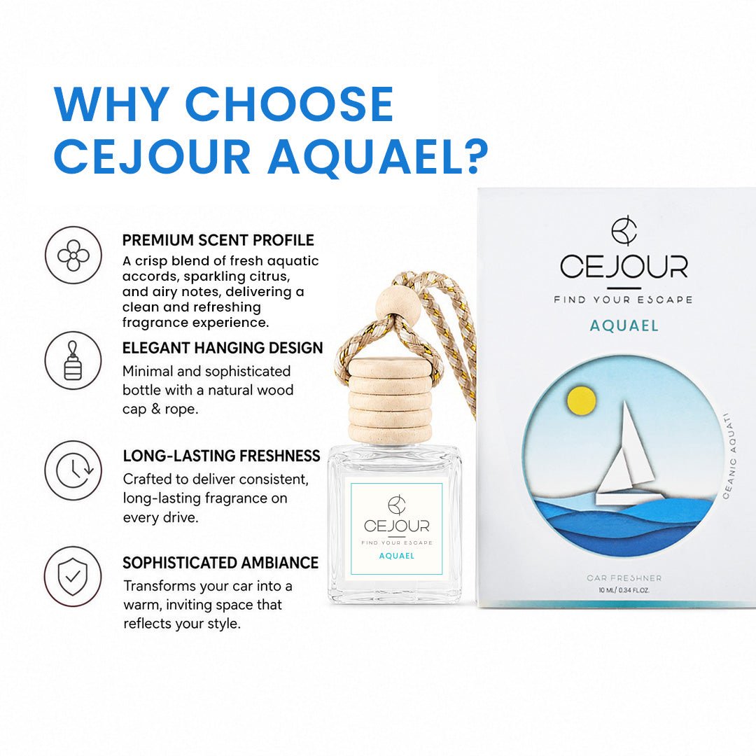 AQUAEL Oceanic Car Perfume Diffuser – 10 ml | Up to 40 Days Freshness - Cejour