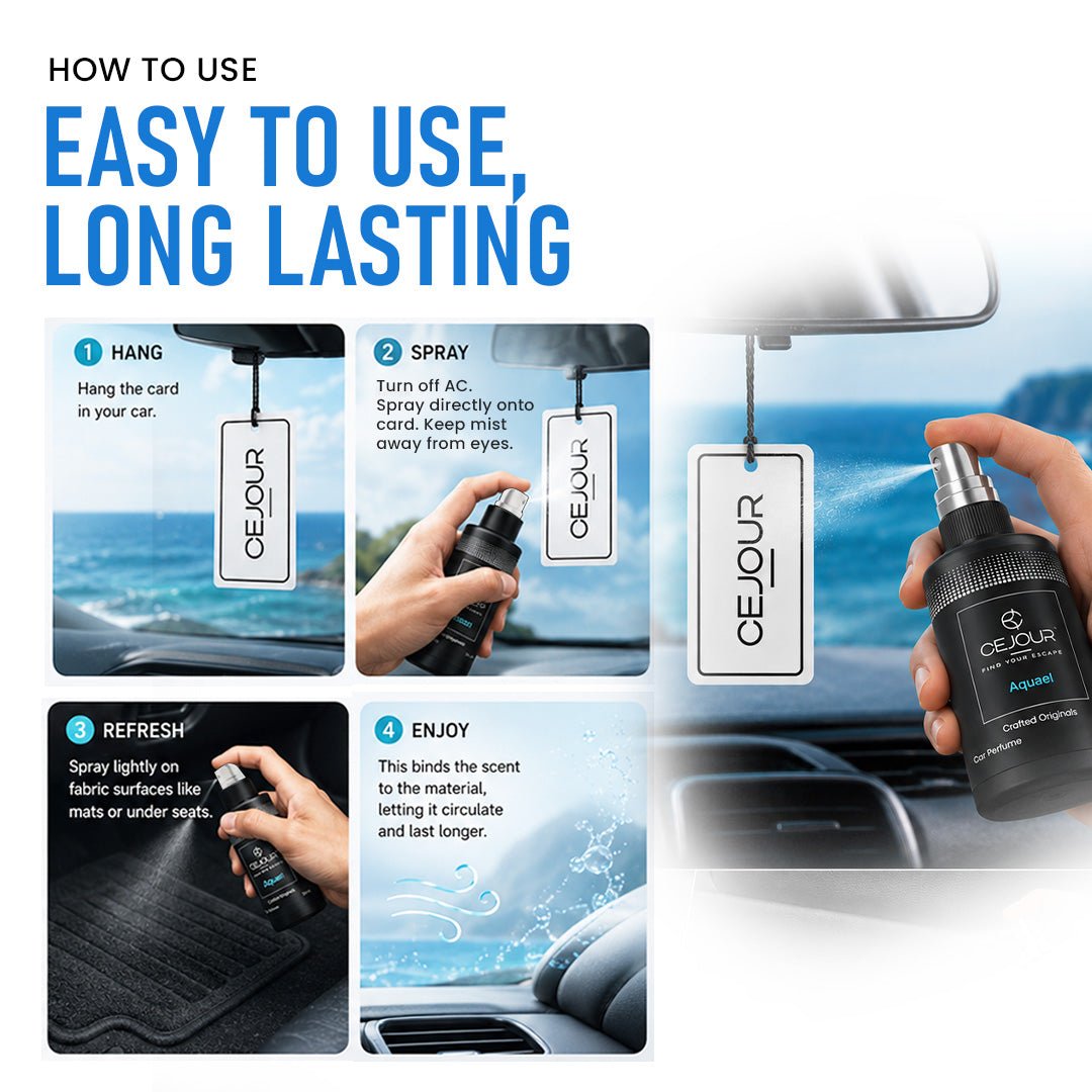 Cejour Aquael Oceanic Car Perfume Spray with Hanging Card – 30 ml | 60+ Days, 300+ Sprays - Cejour