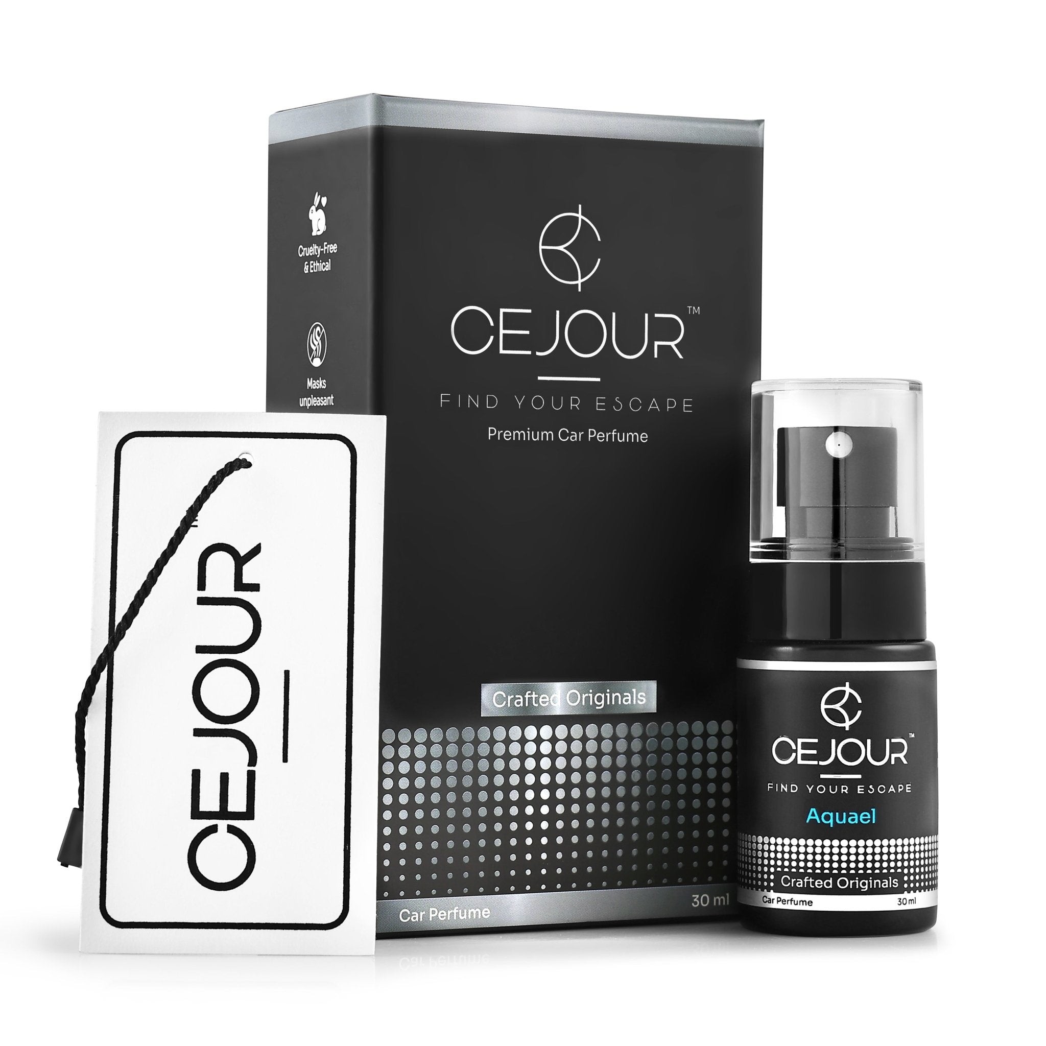Cejour AQUAEL Oceanic Car Perfume Spray with Hanging Card – 30 ml | Premium Car Fragrance for daily commute | 60+ Days, 300+ Sprays | Luxury Car Air Freshener | Best Car Accessories - Cejour