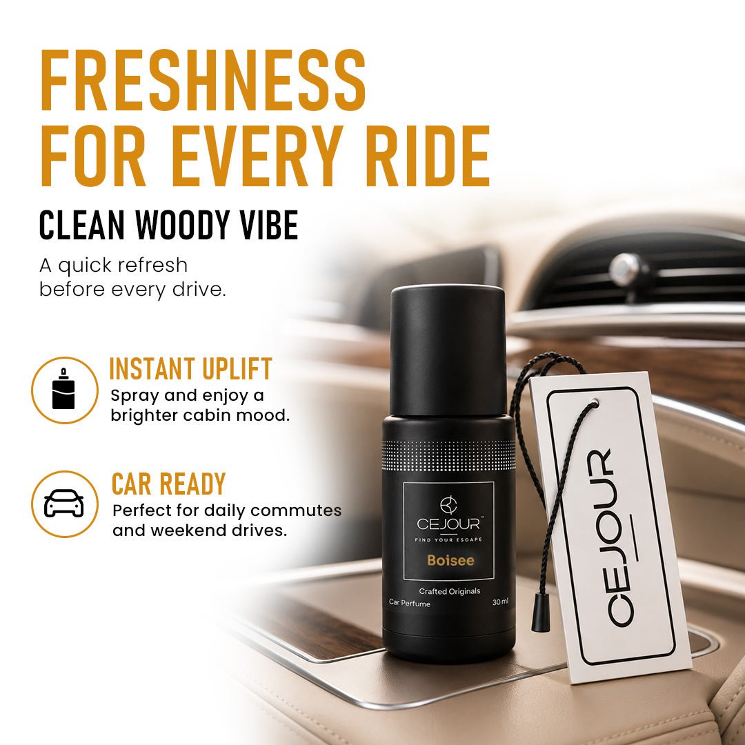Cejour Boisee Woody Car Perfume Spray with Hanging Card – 30 ml | 60+ Days, 300+ Sprays - Cejour
