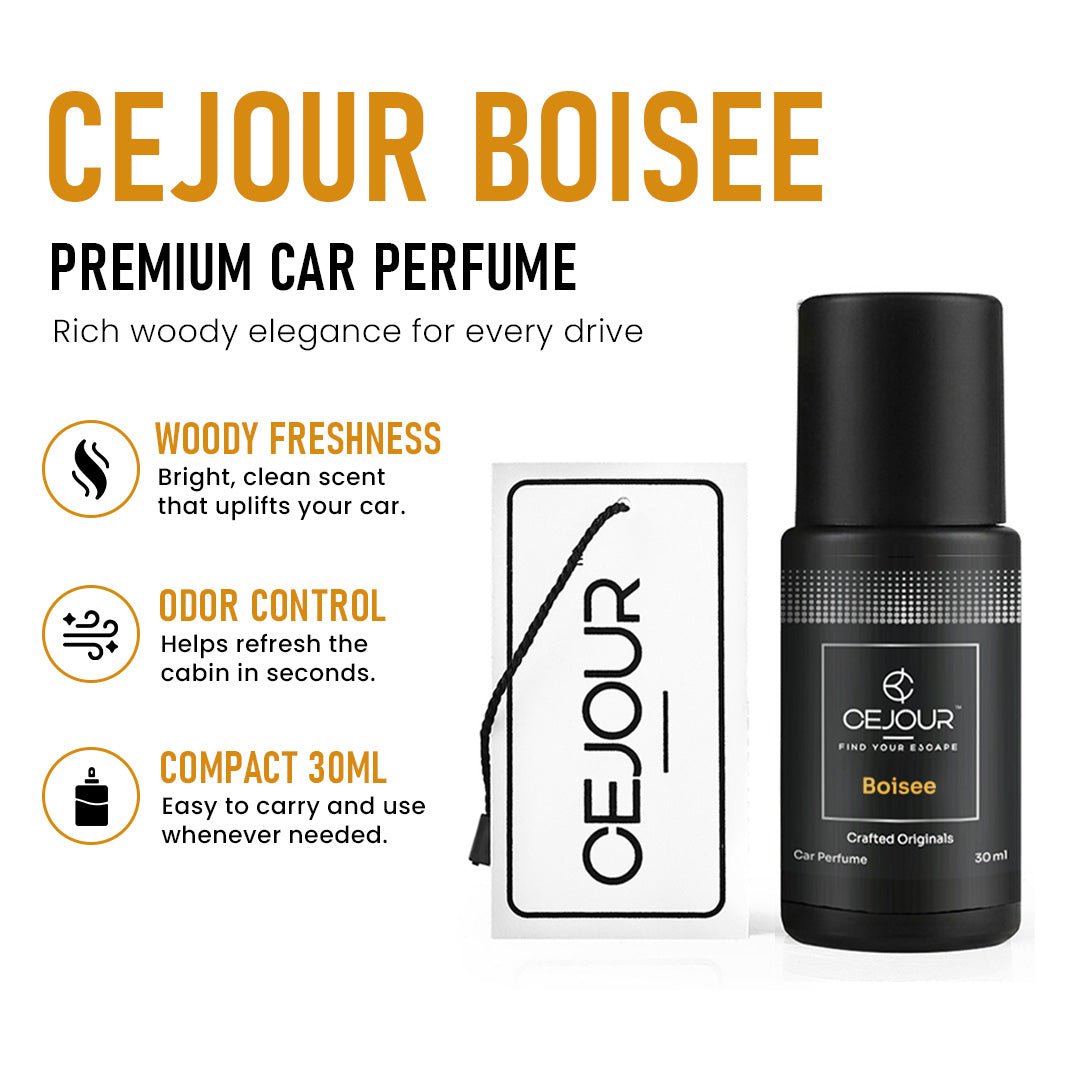 Cejour Boisee Woody Car Perfume Spray with Hanging Card – 30 ml | 60+ Days, 300+ Sprays - Cejour