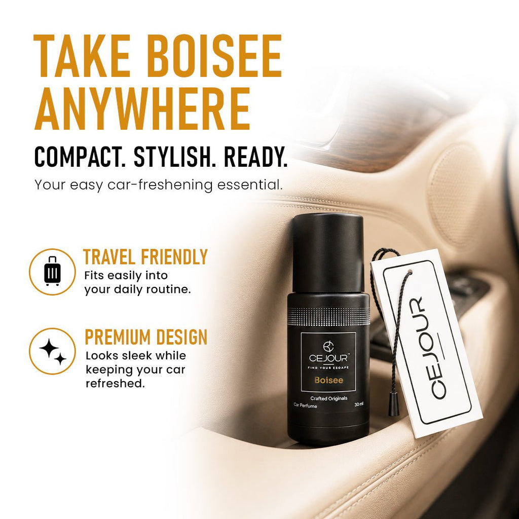 Cejour Boisee Woody Car Perfume Spray with Hanging Card – 30 ml | 60+ Days, 300+ Sprays - Cejour