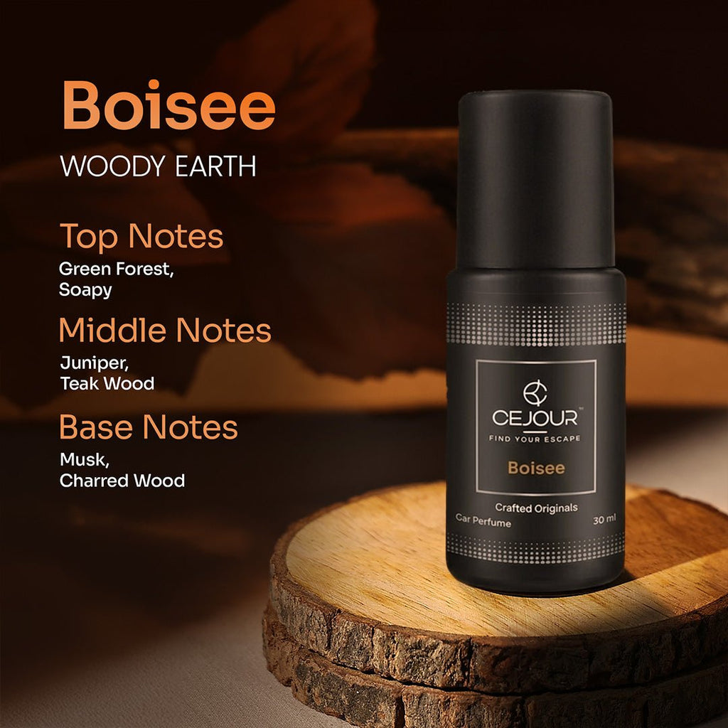 Cejour BOISÉE Woody Car Perfume Spray with Hanging Card – 30 ml | 60+ Days, 300+ Sprays - Cejour