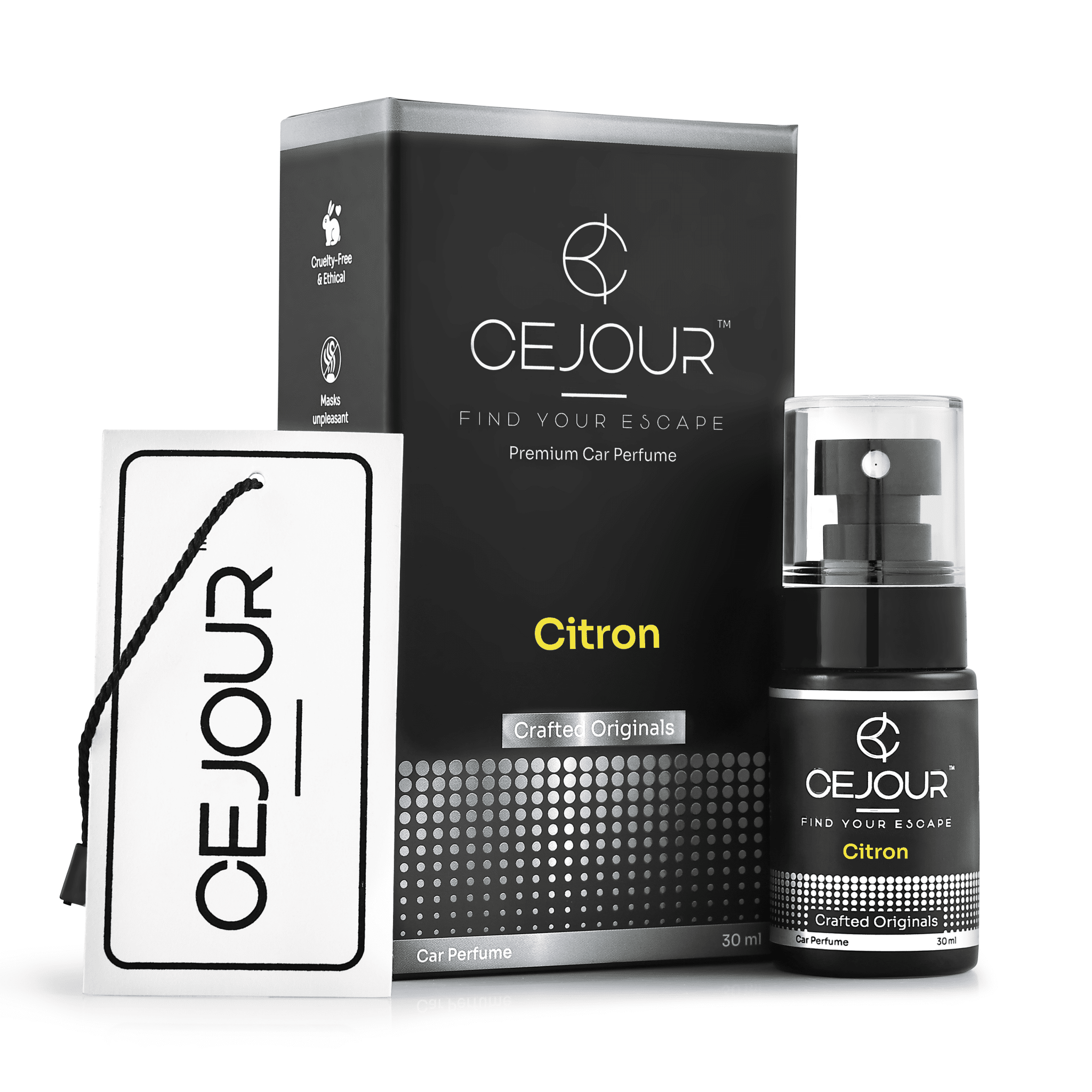 Cejour Citron Car Perfume Spray with Hanging Card – 30 ml | 60+ Days, 300+ Sprays - Cejour