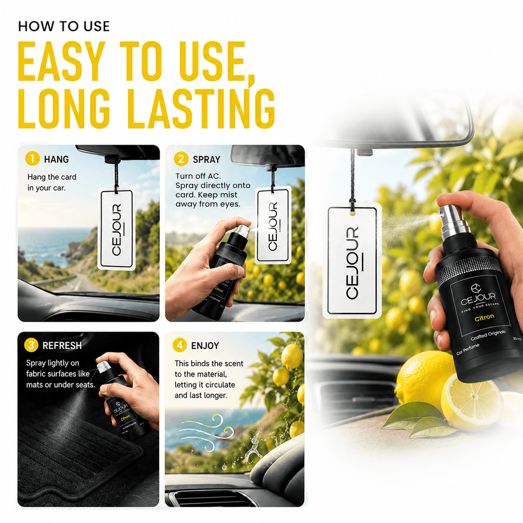 Cejour Citron Car Perfume Spray with Hanging Card – 30 ml | 60+ Days, 300+ Sprays - Cejour