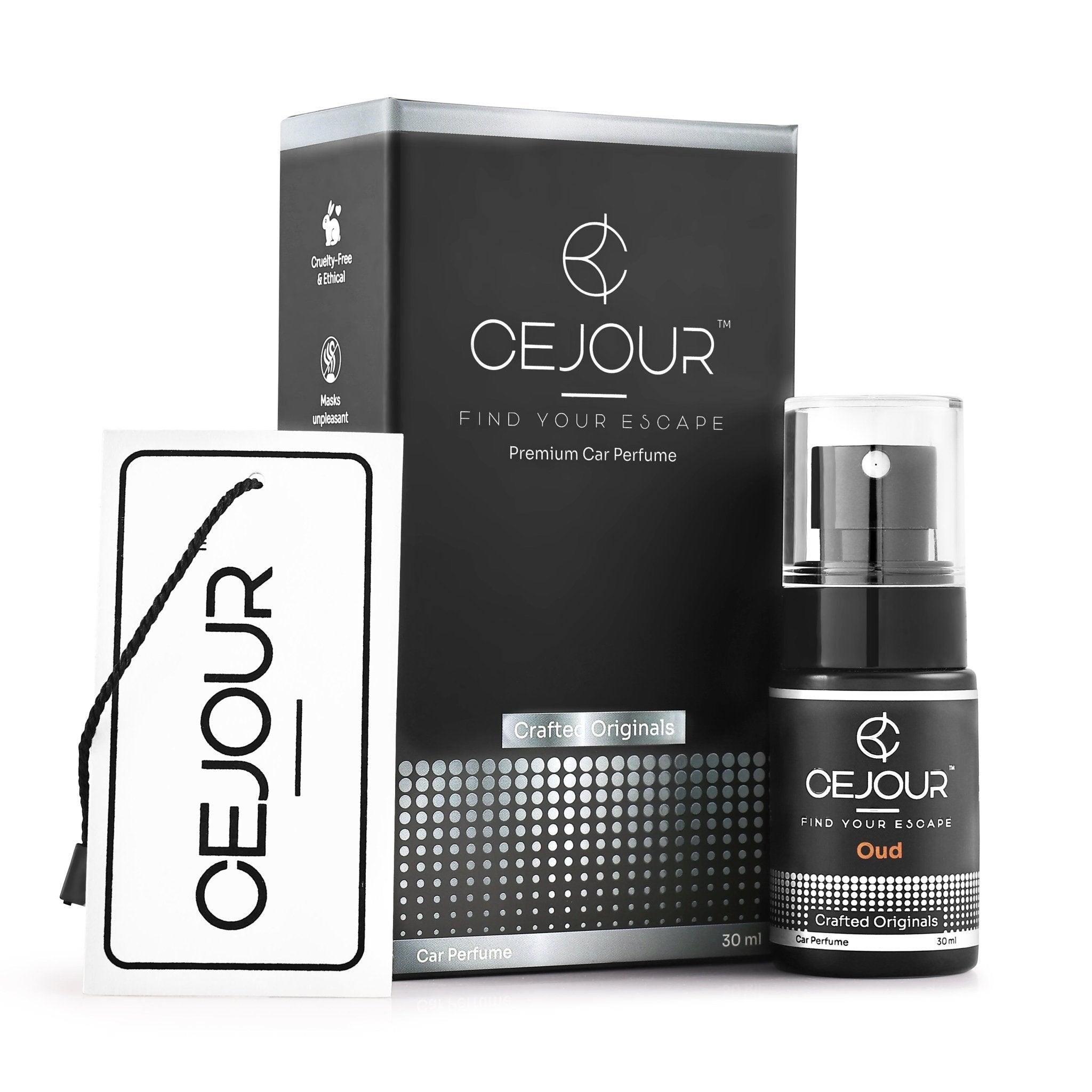 Cejour Oud Car Perfume Spray with Hanging Card – 30 ml | Premium Car Fragrance for daily commute | 60+ Days, 300+ Sprays | Luxury Car Air Freshener | Best Car Accessories - Cejour