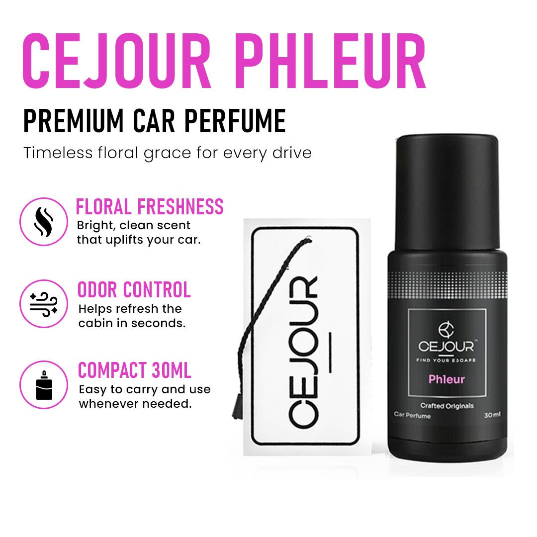 Cejour Phleur Floral Car Perfume Spray with Hanging Card – 30 ml | 60+ Days, 300+ Sprays - Cejour
