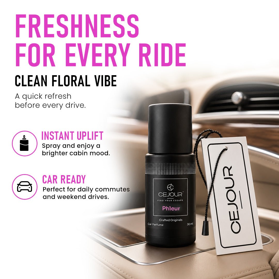 Cejour Phleur Floral Car Perfume Spray with Hanging Card – 30 ml | 60+ Days, 300+ Sprays - Cejour