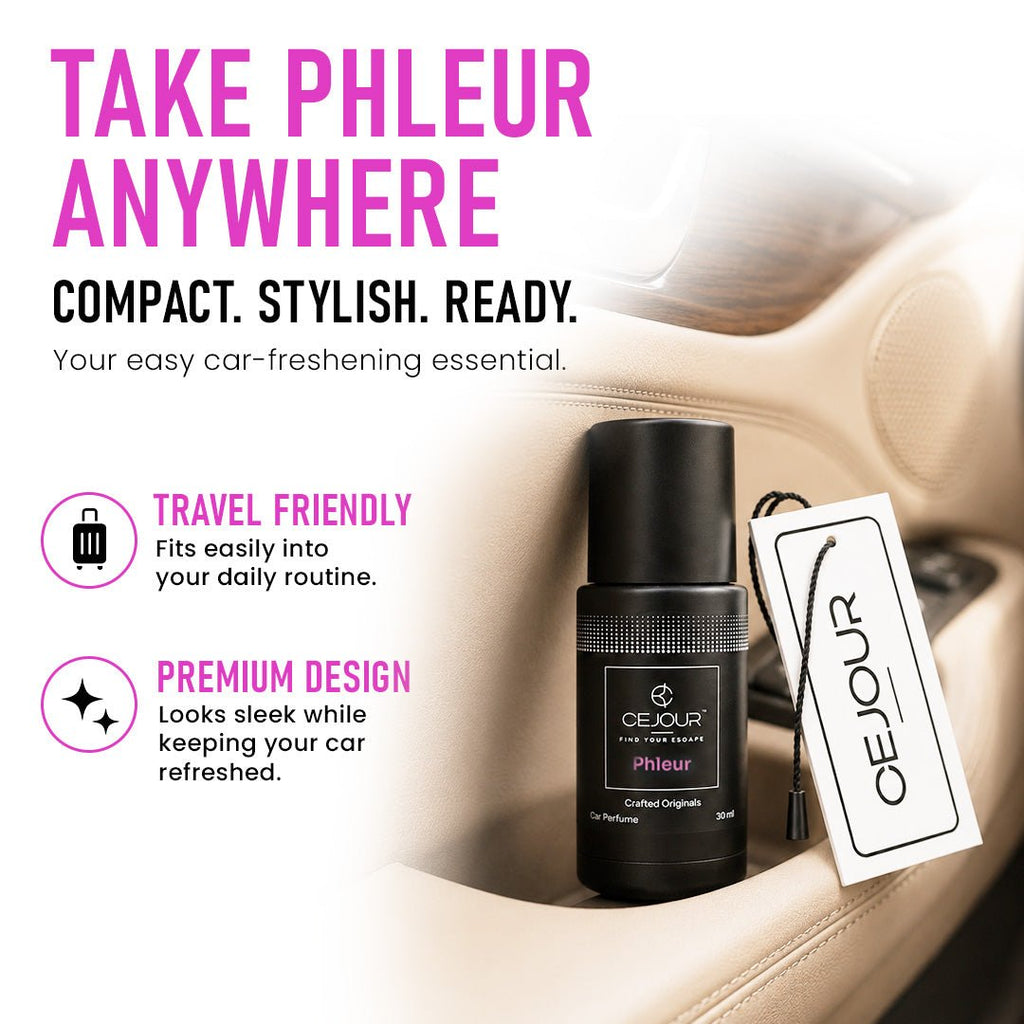 Cejour Phleur Floral Car Perfume Spray with Hanging Card – 30 ml | 60+ Days, 300+ Sprays - Cejour