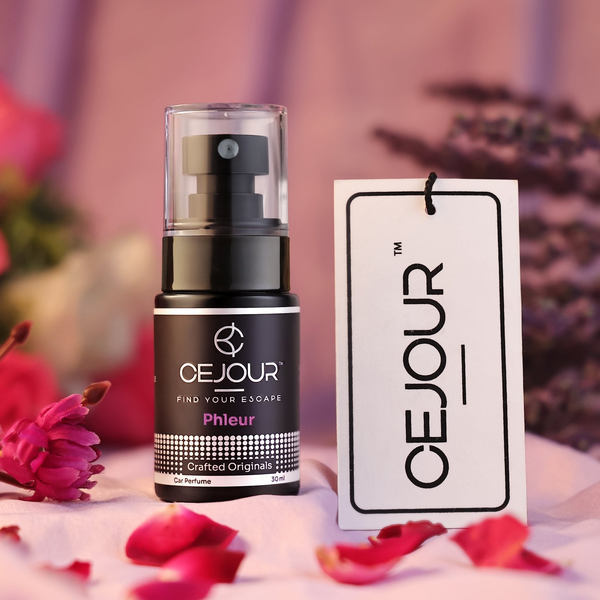 Cejour PHLEUR Floral Car Perfume Spray with Hanging Card – 30 ml | Fine Fragrance Car Air Freshener | 60+ Days, 300+ Sprays | Luxury Car Air Freshener | Best Car Accessories - Cejour