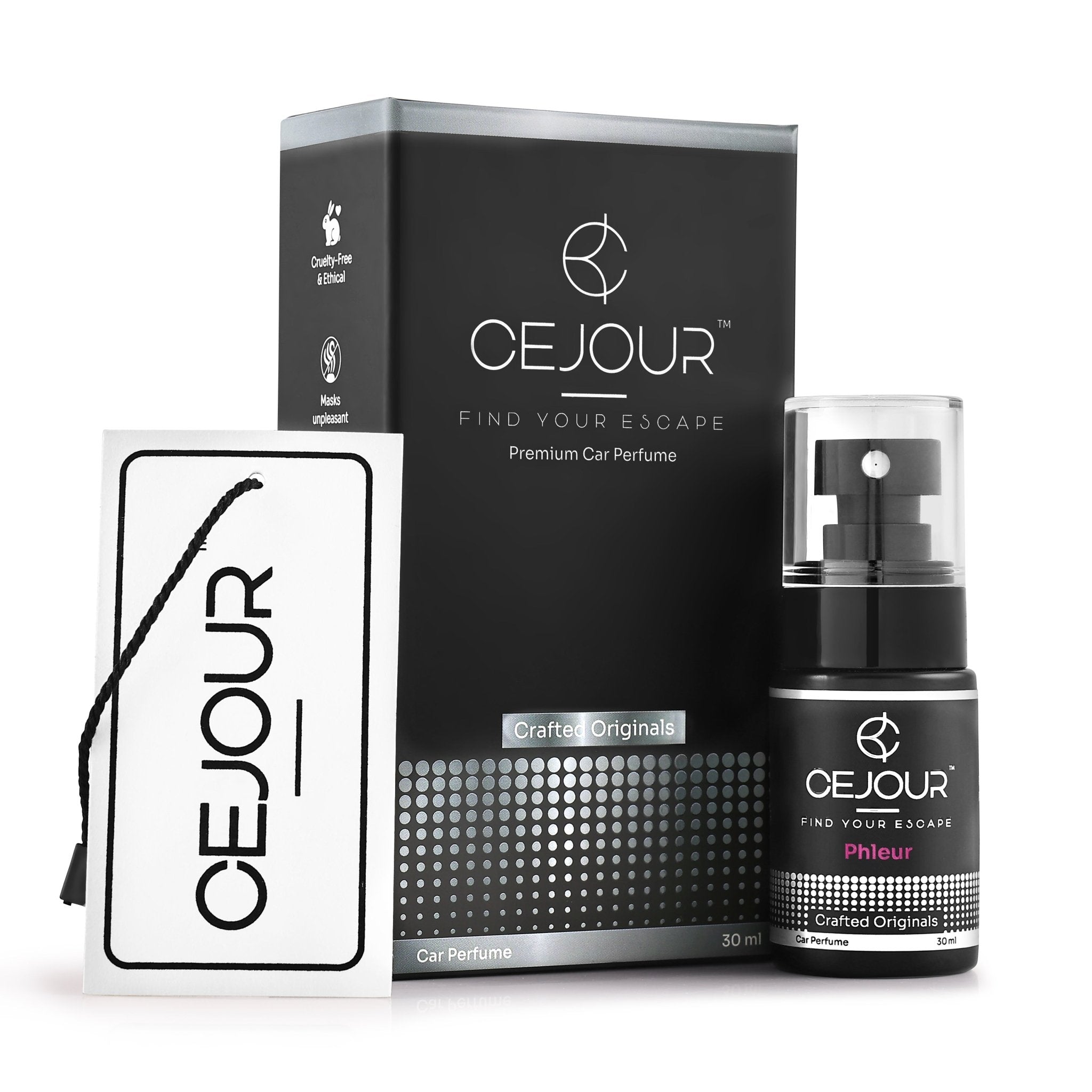 Cejour PHLEUR Floral Car Perfume Spray with Hanging Card – 30 ml | Fine Fragrance Car Air Freshener | 60+ Days, 300+ Sprays | Luxury Car Air Freshener | Best Car Accessories - Cejour