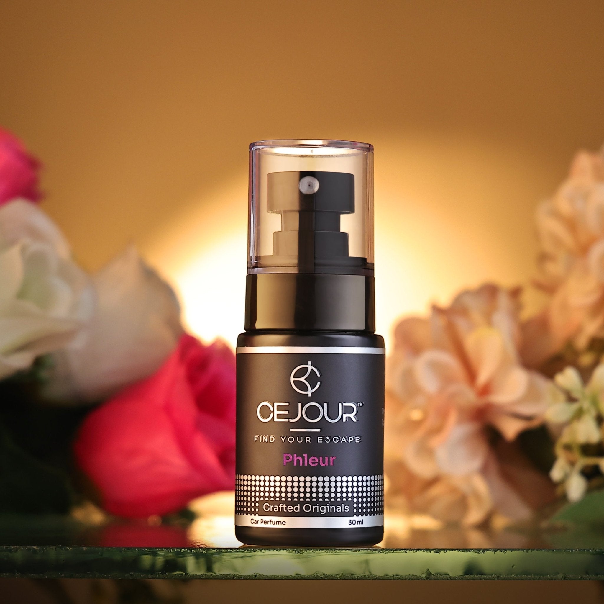 Cejour PHLEUR Floral Car Perfume Spray with Hanging Card – 30 ml | Fine Fragrance Car Air Freshener | 60+ Days, 300+ Sprays | Luxury Car Air Freshener | Best Car Accessories - Cejour