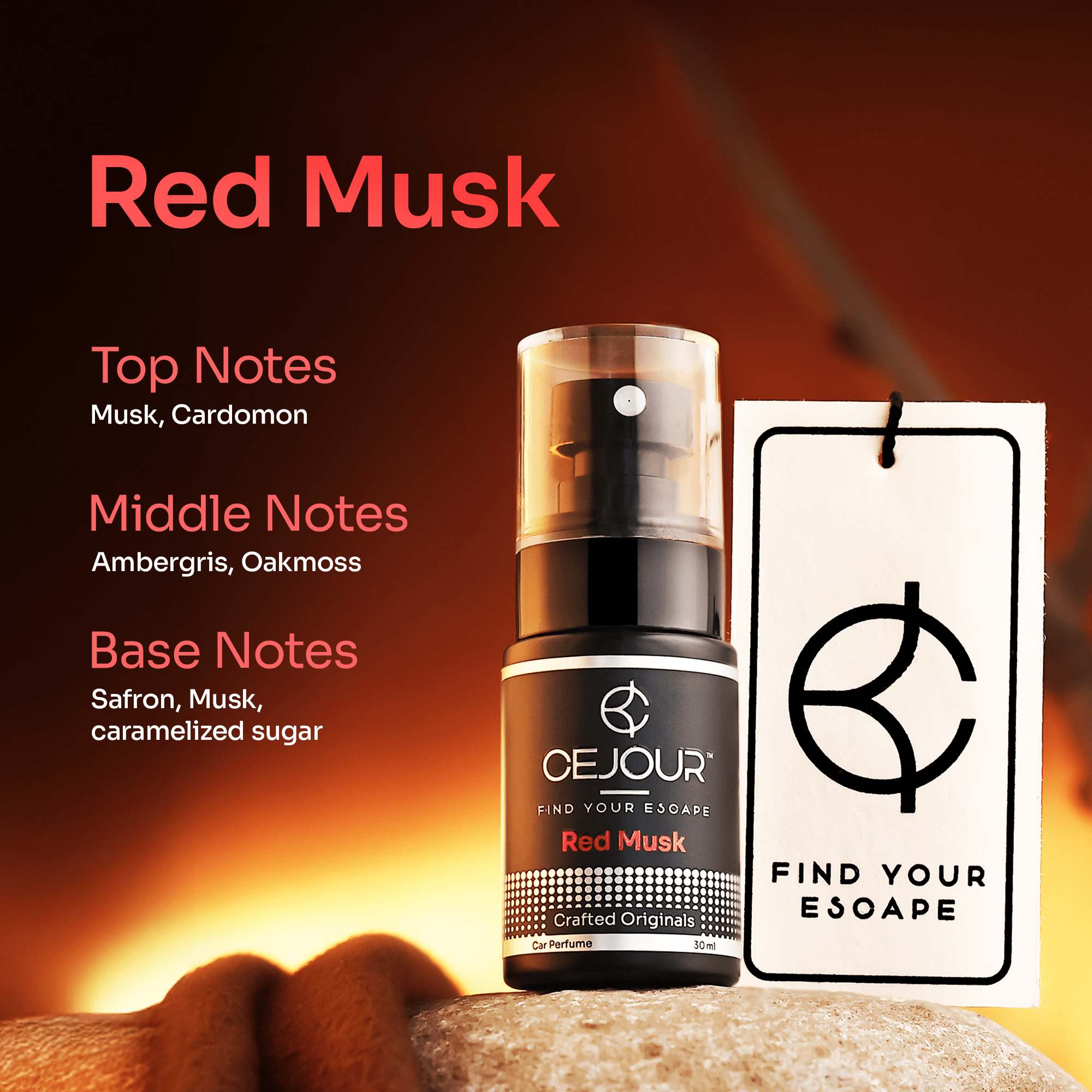Cejour Red Musk Car Perfume Spray with Hanging Card – 30 ml | 60+ Days, 250+ Sprays - Cejour