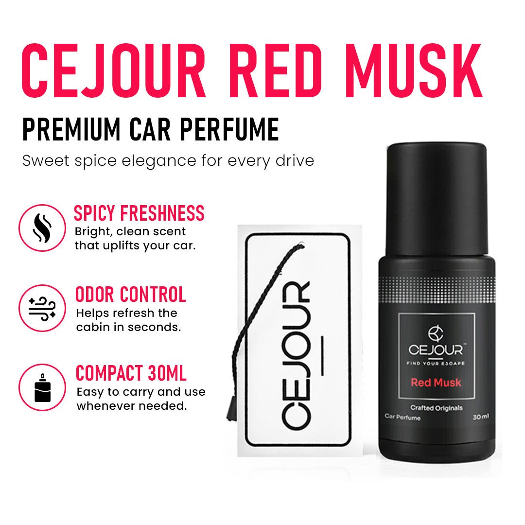 Cejour Red Musk Car Perfume Spray with Hanging Card – 30 ml | 60+ Days, 300+ Sprays - Cejour