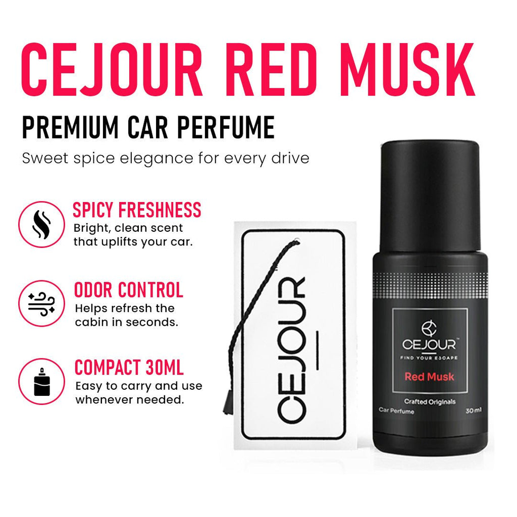 Cejour Red Musk Car Perfume Spray with Hanging Card – 30 ml | 60+ Days, 300+ Sprays - Cejour
