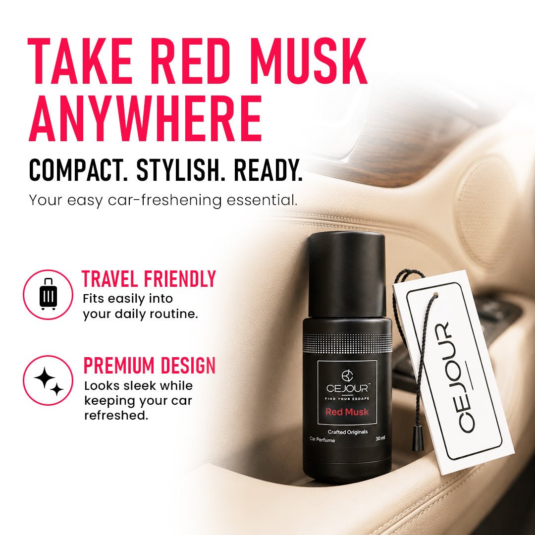 Cejour Red Musk Car Perfume Spray with Hanging Card – 30 ml | 60+ Days, 300+ Sprays - Cejour
