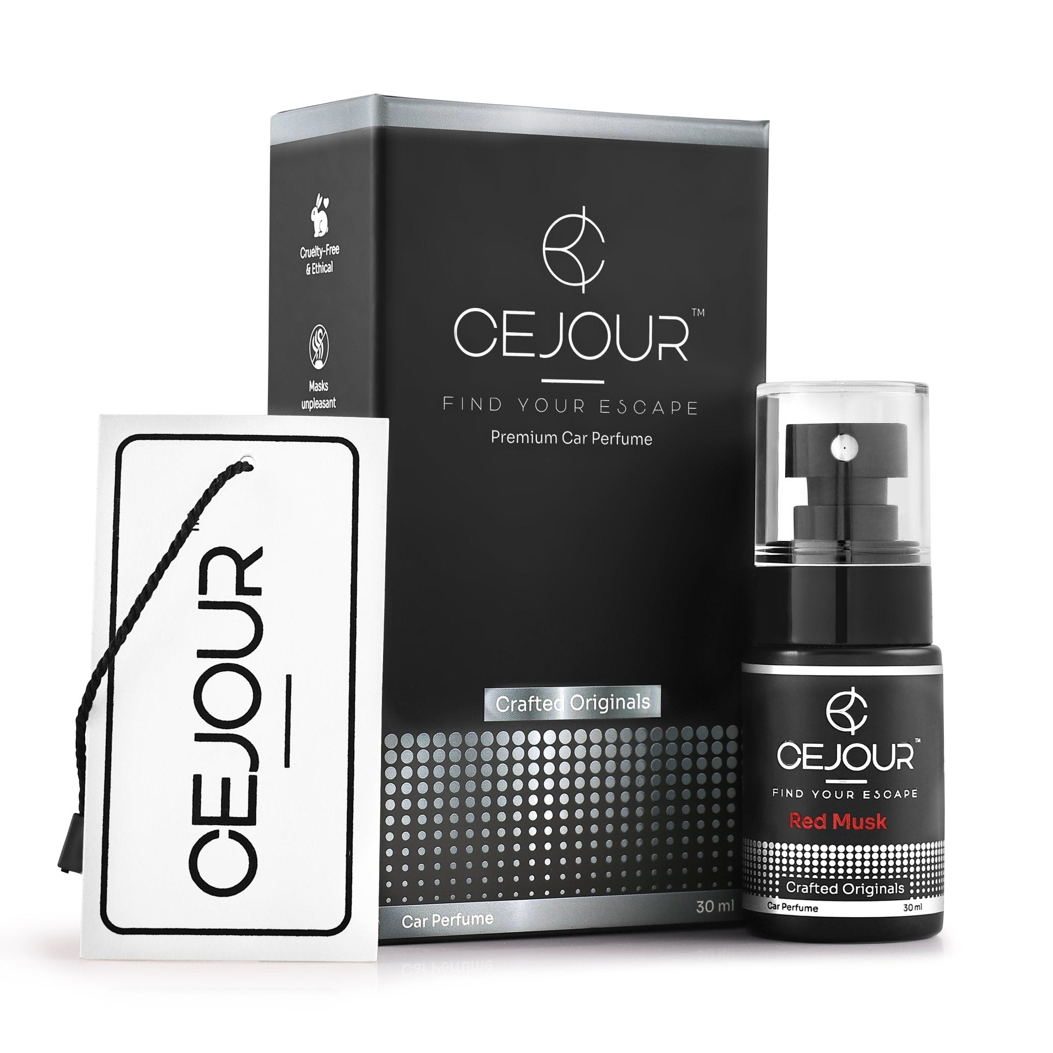Cejour Red Musk Car Perfume Spray with Hanging Card – 30 ml | Fine Fragrance Car Air Freshener | 60+ Days, 300+ Sprays | Luxury Car Air Freshener | Best Car Accessories - Cejour