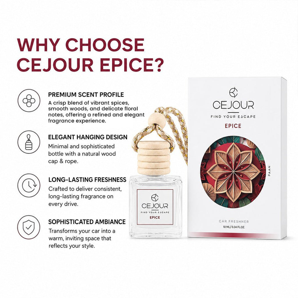 ÉPICE Warm Spice Car Perfume Diffuser – 10 ml | Up to 40 Days Long-Lasting Fragrance - Cejour