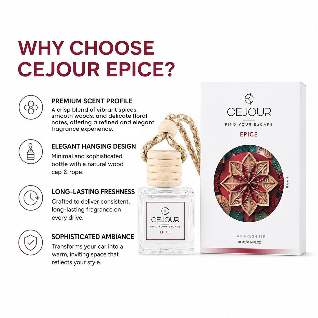 ÉPICE Warm Spice Car Perfume Diffuser – 10 ml | Up to 40 Days Long-Lasting Fragrance - Cejour
