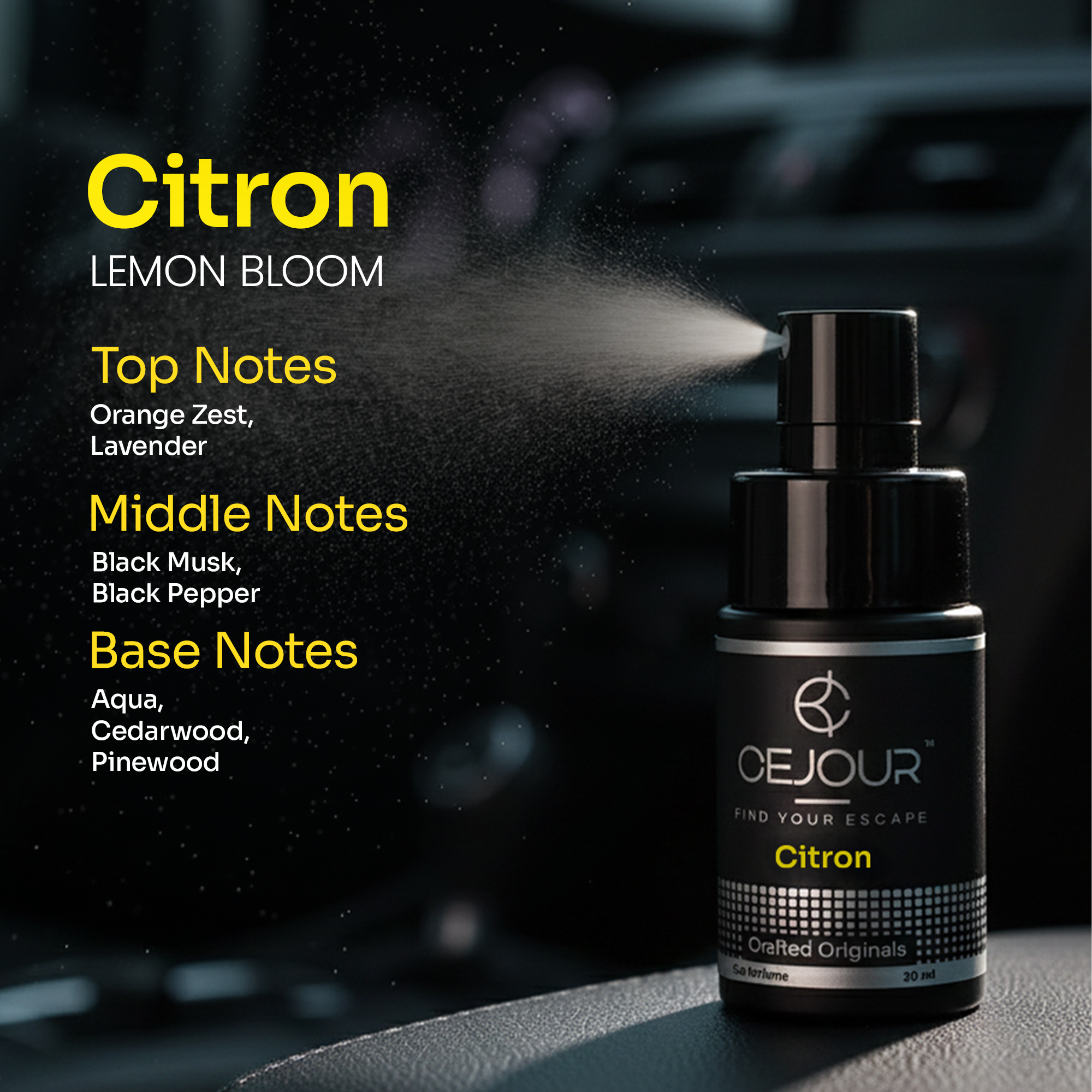 Cejour Citron Car Perfume Spray with Hanging Card – 30 ml | 60+ Days, 300+ Sprays