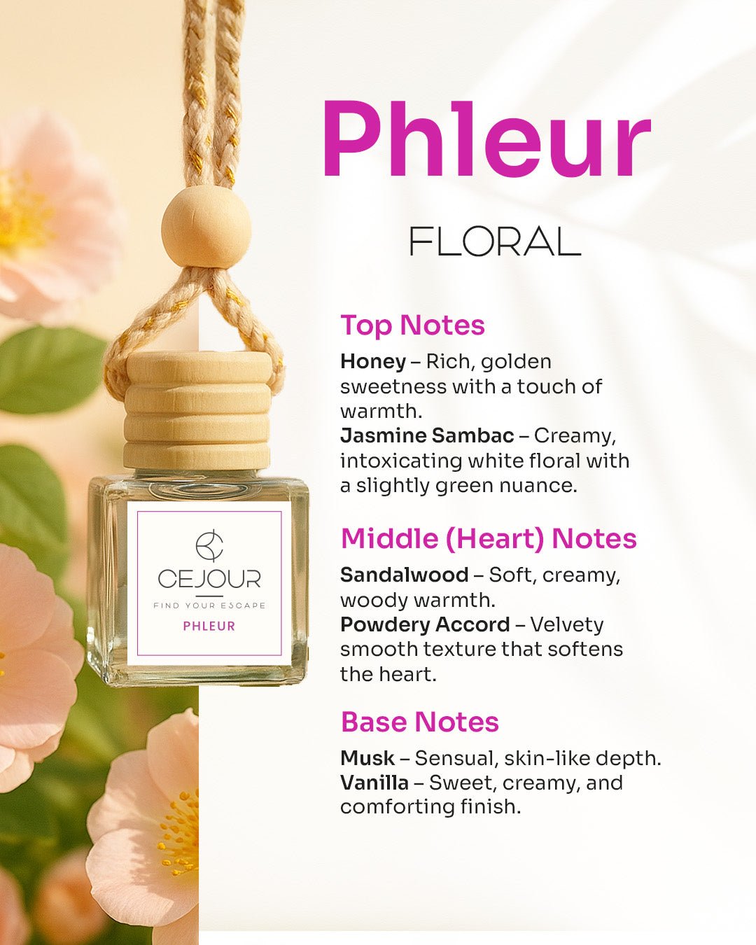 PHLEUR Floral Car Perfume Diffuser – 10 ml - Cejour